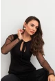 Kadın Siyah Kolları Tül Pencereli Bluz EY3021