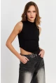 Kadın Siyah Kolsuz Crop Bluz ZH07