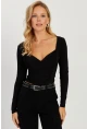Kadın Siyah Kruvaze Crop Bluz LPP1252