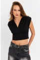 Kadın Siyah Kruvaze Crop Bluz SDY1234