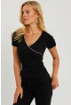 Kadın Siyah Kruvaze Kaşkorse Taşlı Bluz AYD306