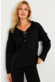 Kadın Siyah Kuşgözlü Sweatshirt TF04