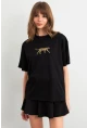 Kadın Siyah Leopar Baskılı T-Shirt RLO110