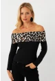 Kadın Siyah Leopar Bloklu Madonna Bluz AYD396