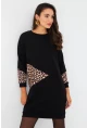 Kadın Siyah Leopar Desenli Mini Sweat Elbise ST145