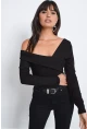 Kadın Siyah Madonna Yaka Bluz B10