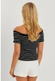 Kadın Siyah Madonna Yaka Çizgili Kaşkorse Bluz AYD311