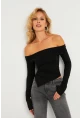 Kadın Siyah Madonna Yaka Crop Yılbaşı Bluz B5038