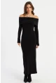 Kadın Siyah Madonna Yaka Maxi Elbise LİK10