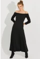 Kadın Siyah Madonna Yaka Midi Elbise BK272076