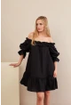 Kadın Siyah Madonna Yaka Midi Elbise PSG1012
