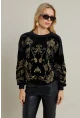 Kadın Siyah Nakışlı Kadife Sweatshirt MQS1229
