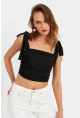 Kadın Siyah Omuz Bağlamalı Crop Bluz B5023