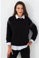 Kadın Siyah Omuzları İnci Detaylı Sweatshirt DY1424