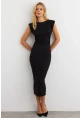 Kadın Siyah Omuzları Vatkalı Drape Maxi Elbise KED4252