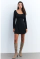 Kadın Siyah Ön Arka U Mini Elbise DMR400