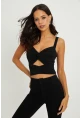 Kadın Siyah Önü Büzgülü Crop Bluz B189