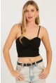 Kadın Siyah Önü Büzgülü Crop Bluz CG339