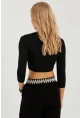 Kadın Siyah Önü Halkalı Crop Bluz EY2737