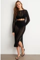 Kadın Siyah Önü Pencereli Ajurlu Plaj Elbisesi Kz545