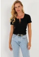 Kadın Siyah Patlı Kaşkorse Bluz XL2021