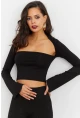 Kadın Siyah Pencereli Crop Bluz B1905