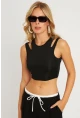 Kadın Siyah Pencereli Crop Bluz CG356