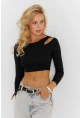 Kadın Siyah Pencereli Crop Bluz CG363