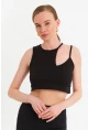 Kadın Siyah Pencereli Crop Bluz UR875