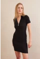 Kadın Siyah Polo Yaka Fermuarlı Mini Elbise MOD1994