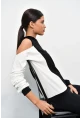 Kadın Siyah Renk Bloklu Omuzları Açık Sweatshirt B23