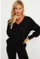 Kadın Siyah Şerit Detaylı V Yaka Sweatshirt  EY2905