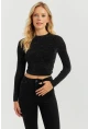 Kadın Siyah Simli Crop Bluz GÇ149