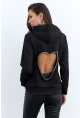 Kadın Siyah Sırt Dekolteli Taşlı Sweatshirt BTH15