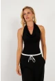 Kadın Siyah Sırtı Açık Çıtçıtlı Body LPP1295