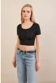 Kadın Siyah Sırtı Açık Crop Bluz AN6038