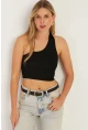 Kadın Siyah Sırtı Açık Crop Bluz CG345