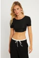 Kadın Siyah Sırtı Açık Crop Bluz CG358