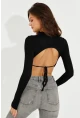 Kadın Siyah Sırtı Açık Crop Bluz LPP1232