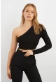 Kadın Siyah Sırtı Bantlı Tek Kol Crop Bluz B174-9