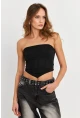 Kadın Siyah Straplez Crop Bluz B6081