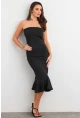 Kadın Siyah Straplez Midi Elbise XC8008