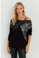 Kadın Siyah Suni Deri Bloklu Bluz ST828
