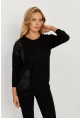 Kadın Siyah Suni Deri Cepli Sweatshirt ST829