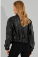 Kadın Siyah Suni Deri Kısa Bomber Ceket LST57