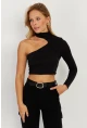 Kadın Siyah Tek Omuz Açık Bluz CY334