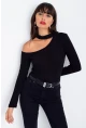 Kadın Siyah Tek Omuz Bluz CG53