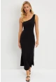Kadın Siyah Tek Omuz Midi Elbise DMR284