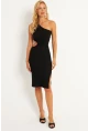 Kadın Siyah Tek Omuz Yanı Açık Mini Elbise XL2013