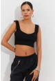 Kadın Siyah Triko Crop Atlet YV118